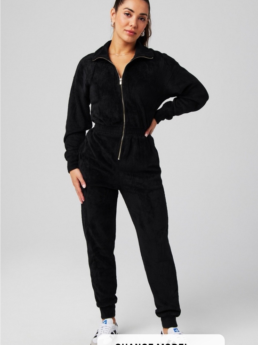 NWT Fabletics Black Cozy Cord Zip Onesie Zip-Up Jumpsuit Medium